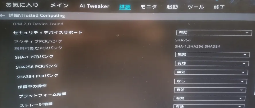 セキュリティデバイスサポートを有効にする